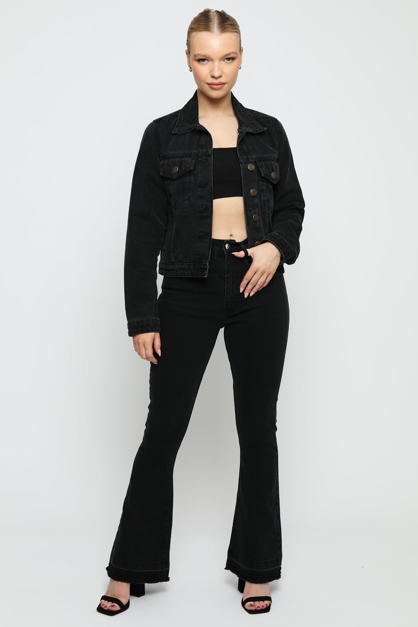 SABLE Black Frayed Hem Flare Jeans - Black Wash - JMOJO - Women's Flare Jeans