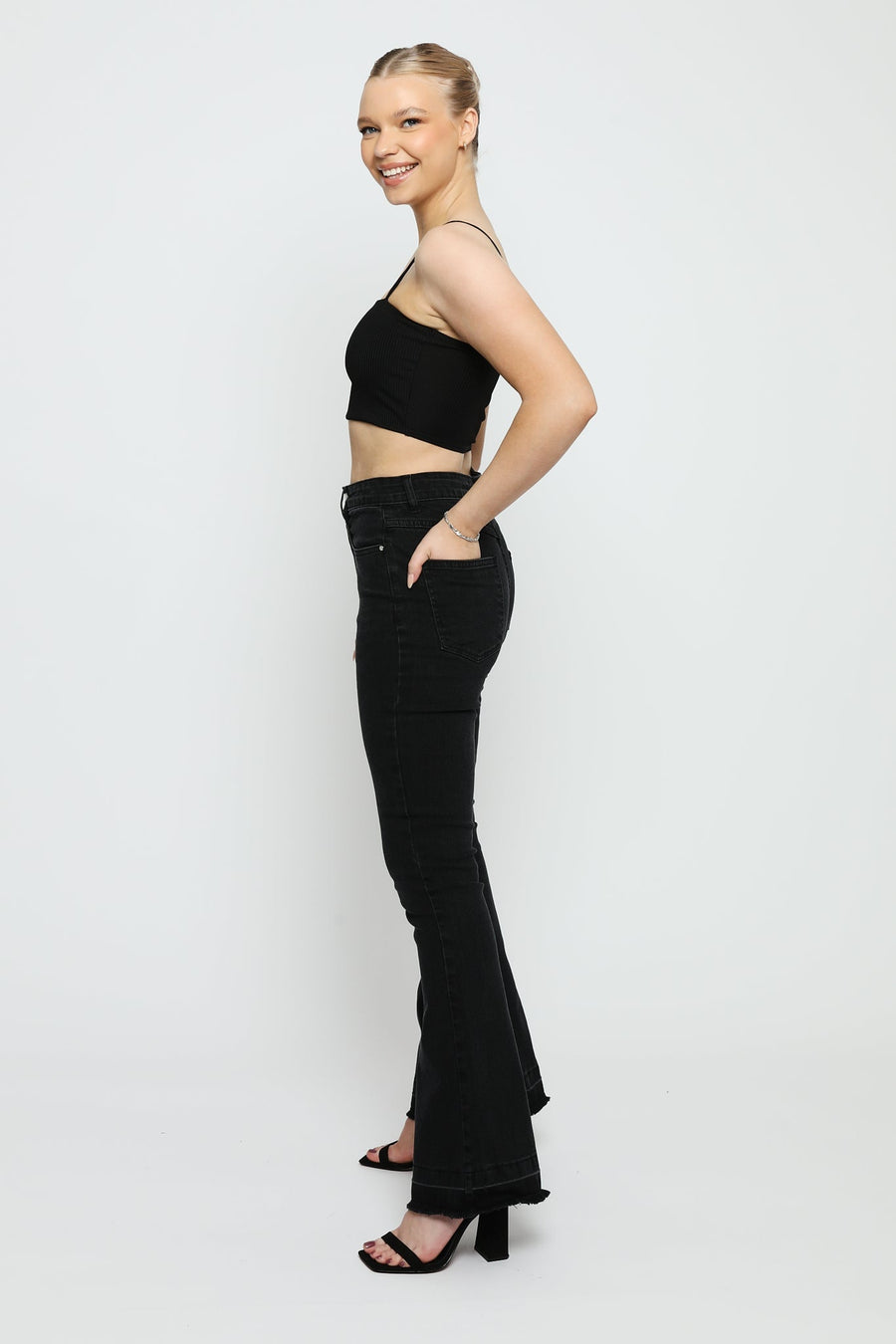 SABLE Black Frayed Hem Flare Jeans - Black Wash - JMOJO - Women's Flare Jeans