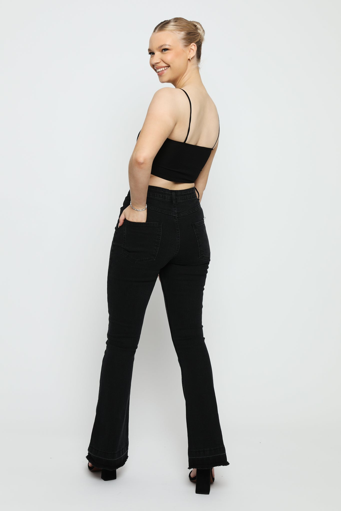 SABLE Black Frayed Hem Flare Jeans - Black Wash - JMOJO - Women's Flare Jeans