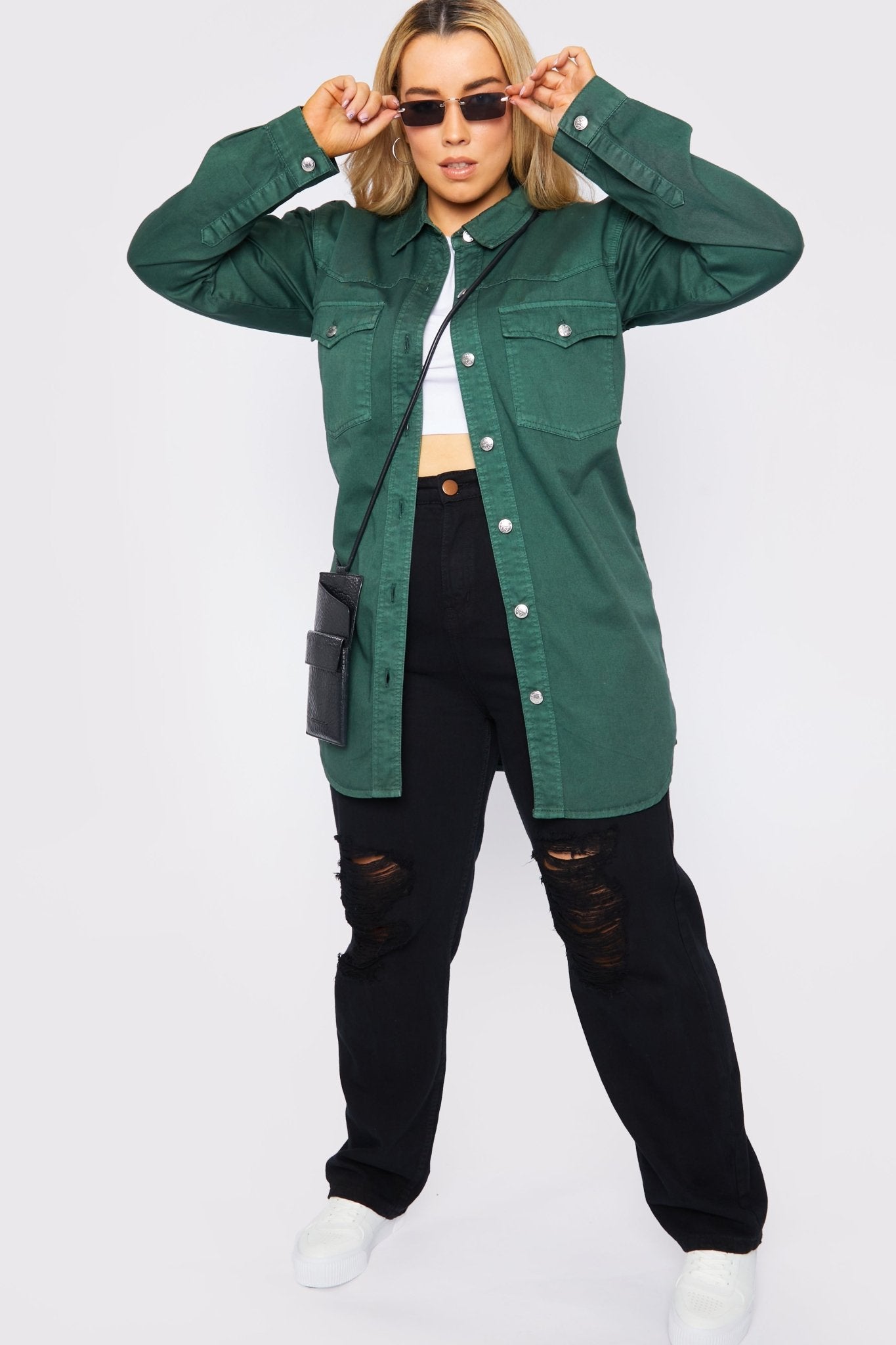 Selma Plus Size Long Denim Shirt – Green - JMOJO - Women's Oversize Denim Shirts