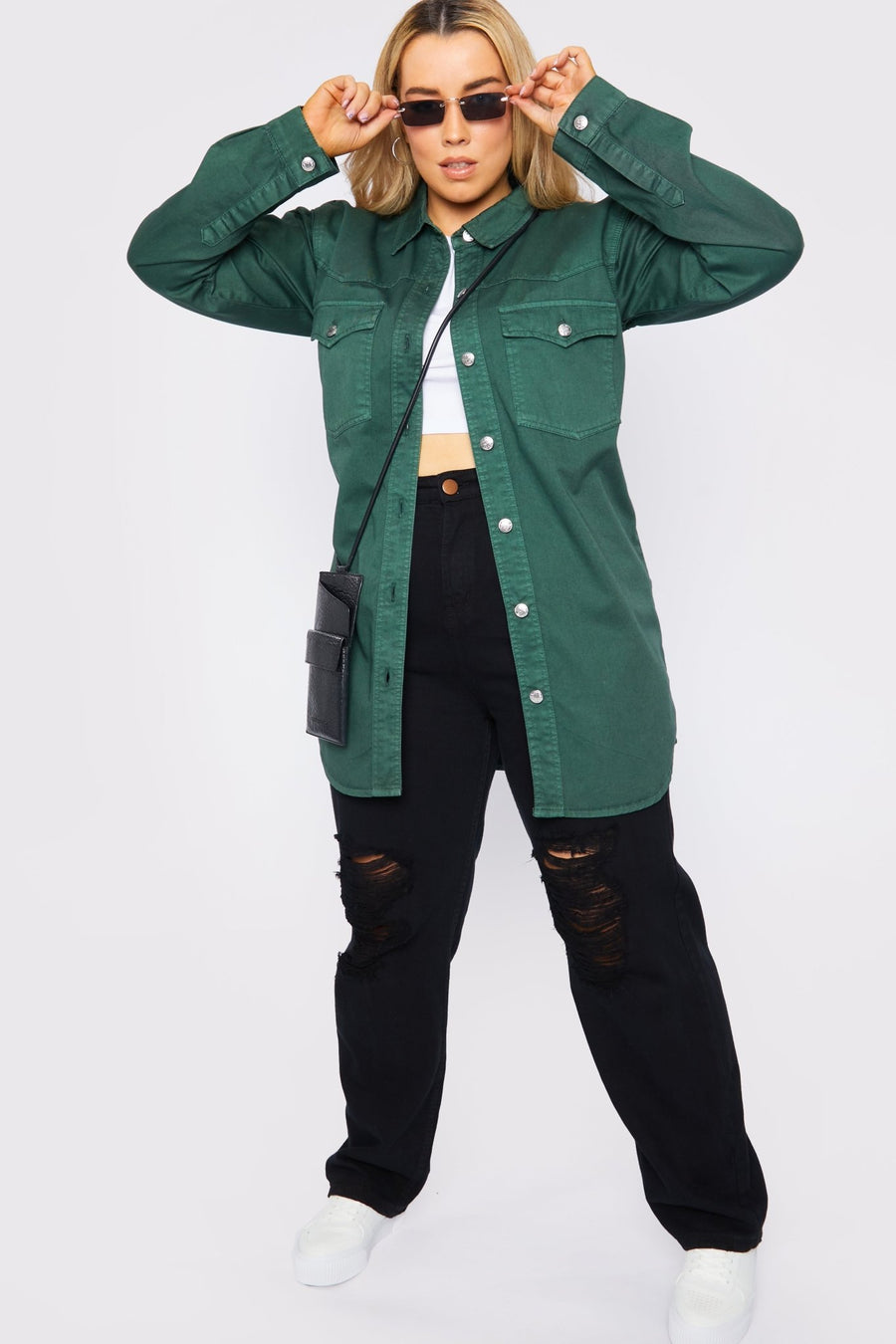 Selma Plus Size Long Denim Shirt – Green - JMOJO - Women's Oversize Denim Shirts