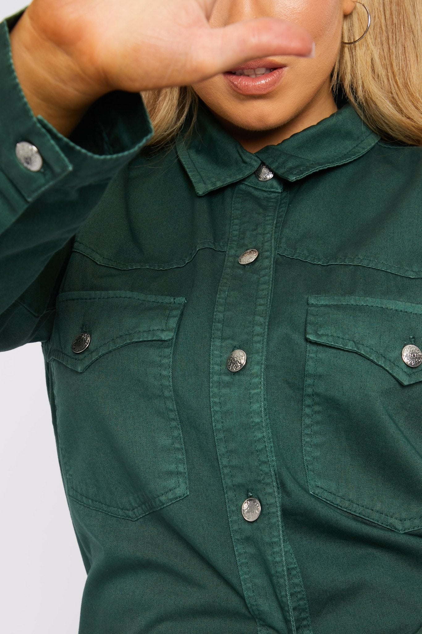 Selma Plus Size Long Denim Shirt – Green - JMOJO - Women's Oversize Denim Shirts