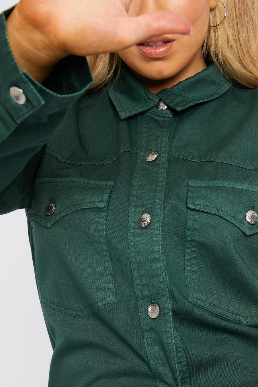Selma Plus Size Long Denim Shirt – Green - JMOJO - Women's Oversize Denim Shirts