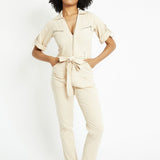 Seren Belted Denim Jumpsuit – Ecru - JMOJO - Women's Denim Jumpsuits