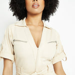 Seren Belted Denim Jumpsuit – Ecru - JMOJO - Women's Denim Jumpsuits