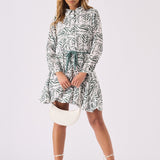 SKATER FLUTER DRESS WITH BELT TIE - GREEN - JMOJO - Women's Dresses