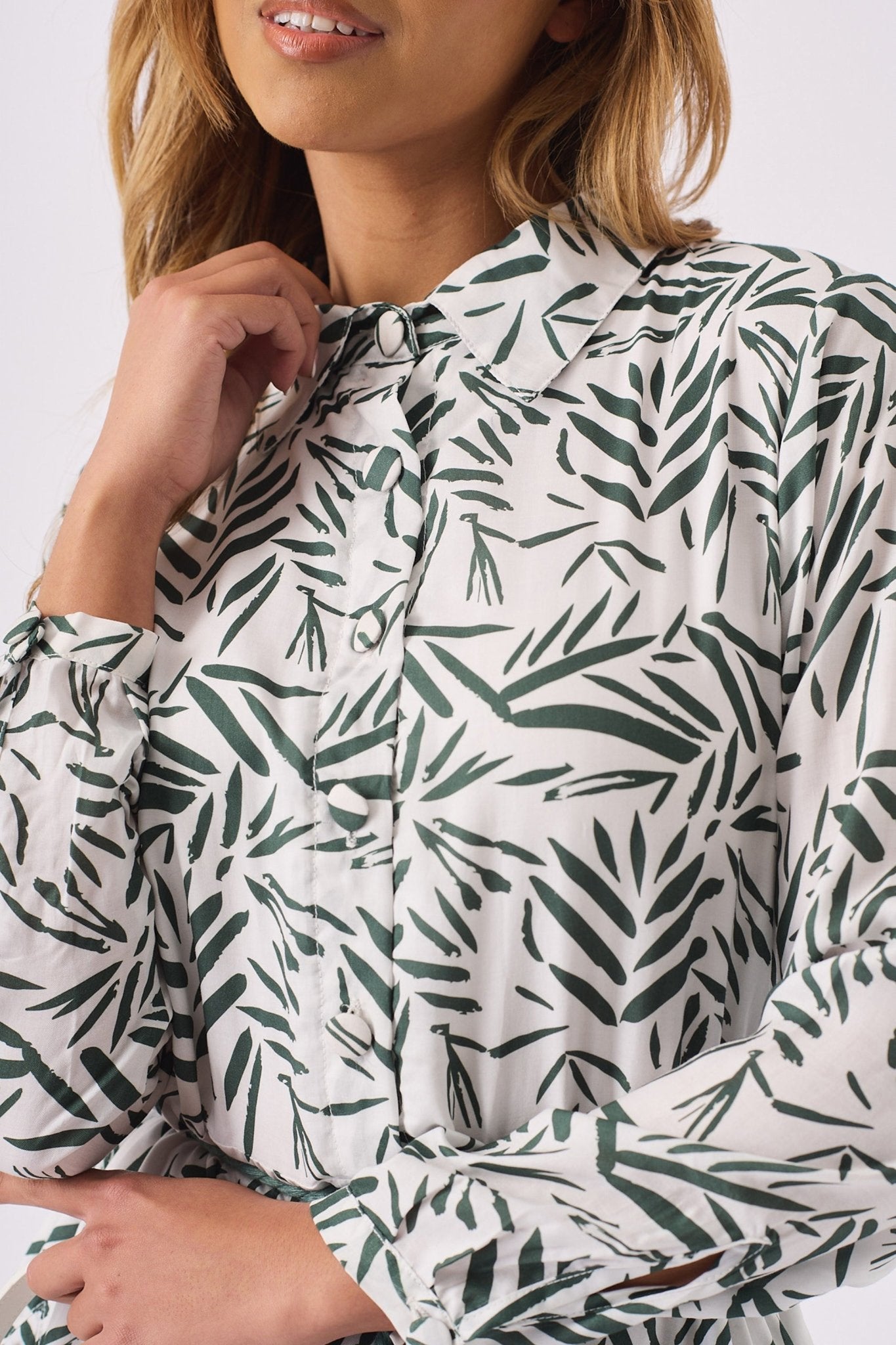 SKATER FLUTER DRESS WITH BELT TIE - GREEN - JMOJO - Women's Dresses