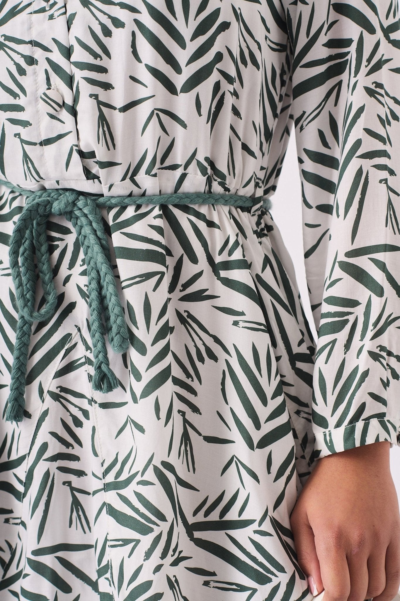 SKATER FLUTER DRESS WITH BELT TIE - GREEN - JMOJO - Women's Dresses