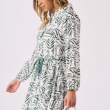 SKATER FLUTER DRESS WITH BELT TIE - GREEN - JMOJO - Women's Dresses
