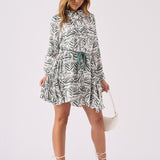 SKATER FLUTER DRESS WITH BELT TIE - GREEN - JMOJO - Women's Dresses