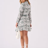 SKATER FLUTER DRESS WITH BELT TIE - GREEN - JMOJO - Women's Dresses