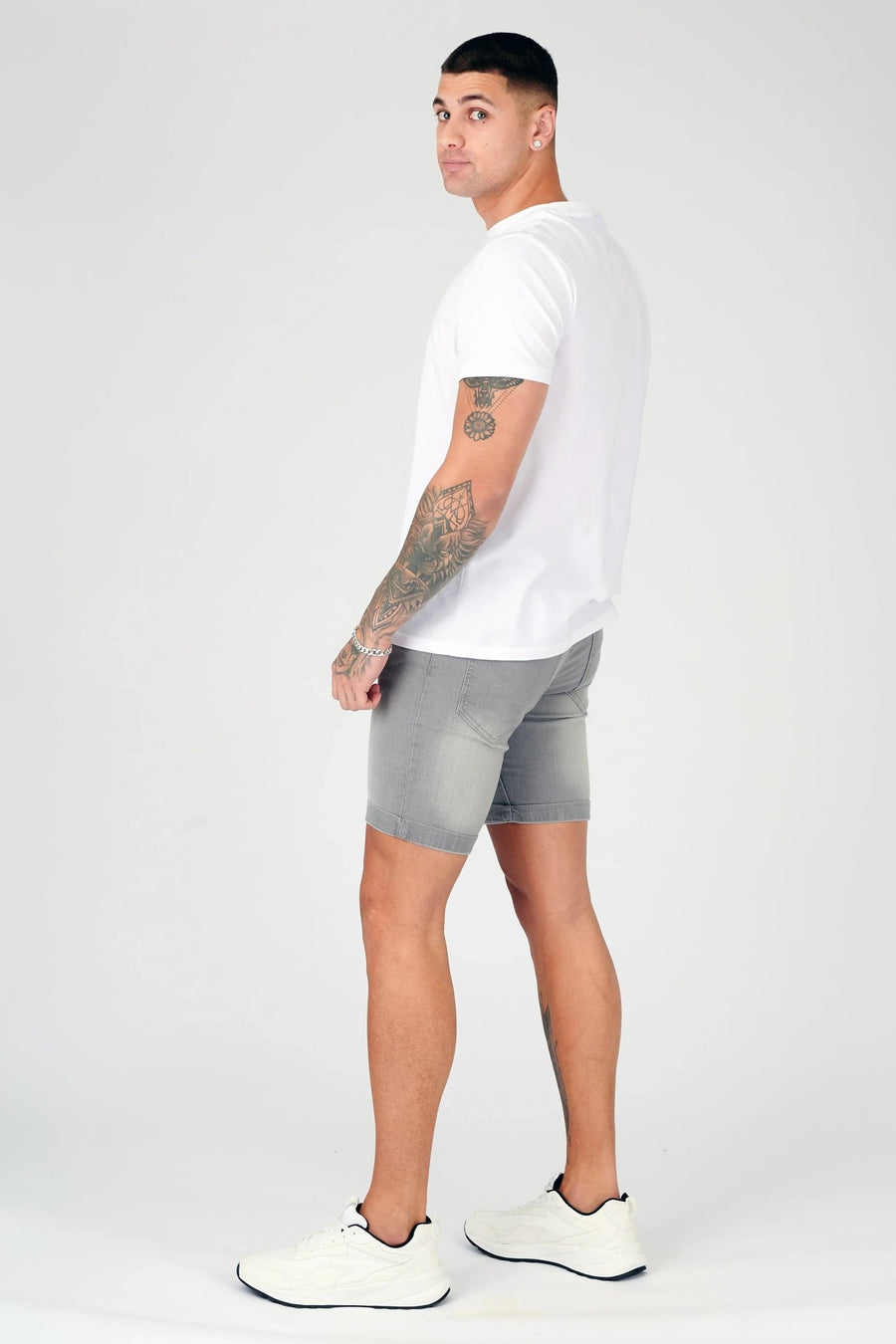 SKINNY DENIM SHORTS - GREY - JMOJO - Men's Denim Shorts