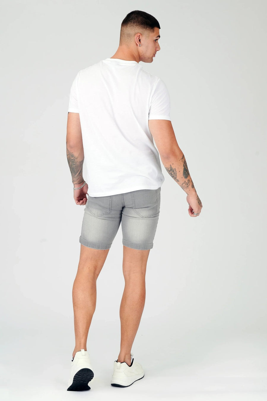 SKINNY DENIM SHORTS - GREY - JMOJO - Men's Denim Shorts