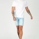 SKINNY DENIM SHORTS - LIGHT BLUE WASH - JMOJO - Men's Denim Shorts