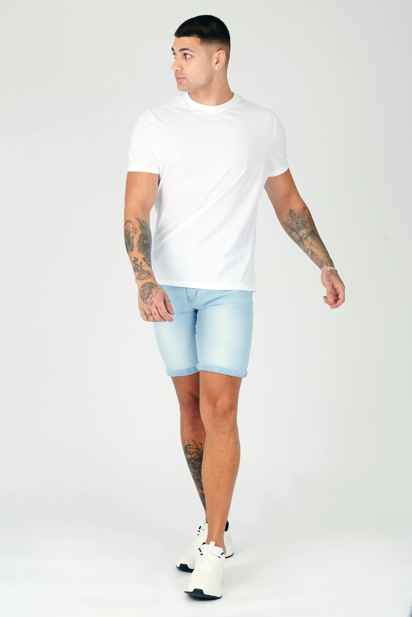 SKINNY DENIM SHORTS - LIGHT BLUE WASH - JMOJO - Men's Denim Shorts