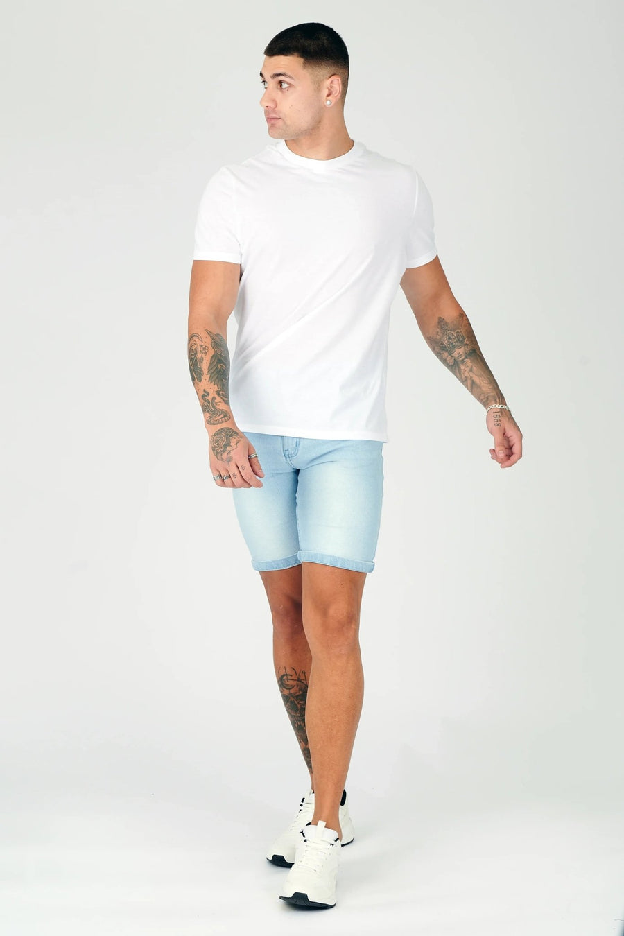 SKINNY DENIM SHORTS - LIGHT BLUE WASH - JMOJO - Men's Denim Shorts