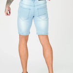 SKINNY DENIM SHORTS - LIGHT BLUE WASH - JMOJO - Men's Denim Shorts