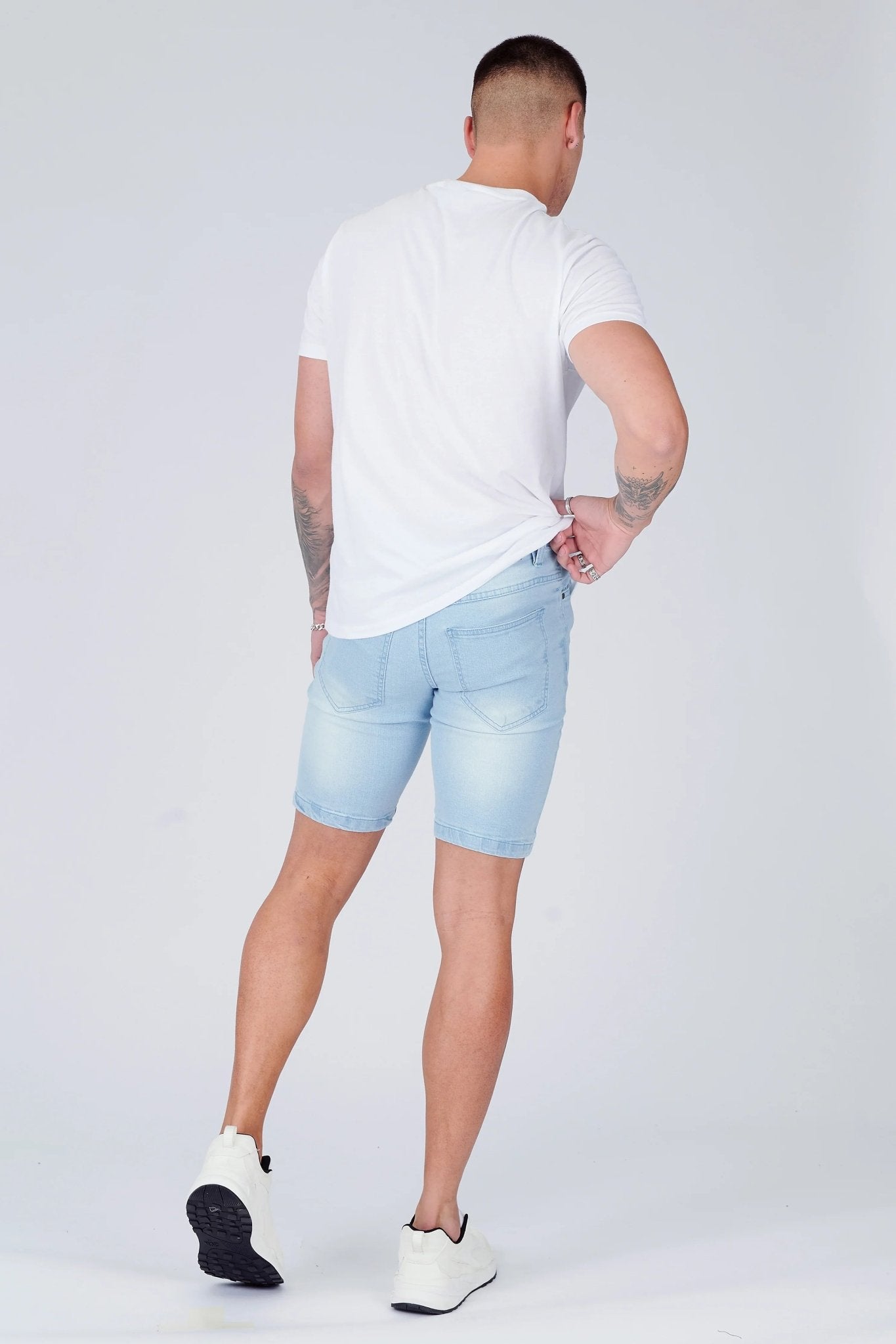 SKINNY DENIM SHORTS - LIGHT BLUE WASH - JMOJO - Men's Denim Shorts