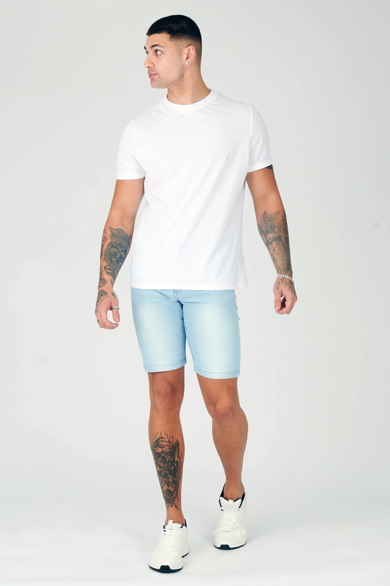 SKINNY DENIM SHORTS - LIGHT BLUE WASH - JMOJO - Men's Denim Shorts