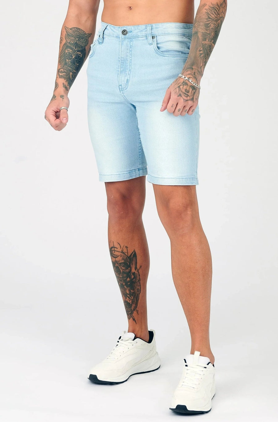 SKINNY DENIM SHORTS - LIGHT BLUE WASH - JMOJO - Men's Denim Shorts