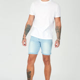 SKINNY DENIM SHORTS - LIGHT BLUE WASH - JMOJO - Men's Denim Shorts