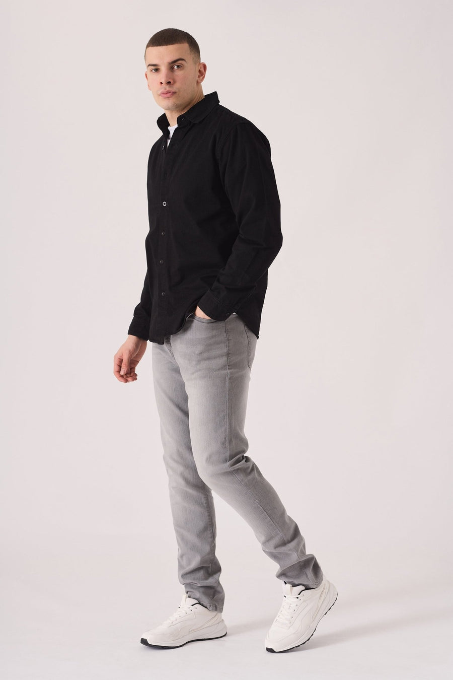 SLIM FIT DENIM SHIRT - BLACK - JMOJO - Men's Denim Shirts