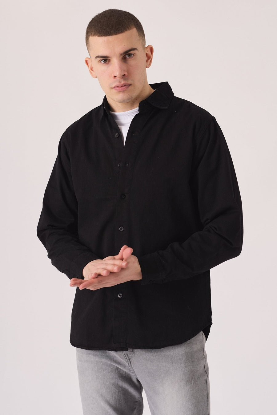 SLIM FIT DENIM SHIRT - BLACK - JMOJO - Men's Denim Shirts