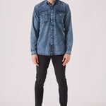 SLIM FIT DENIM SHIRT - BLUE ACID WASH - JMOJO - Men's Denim Shirts