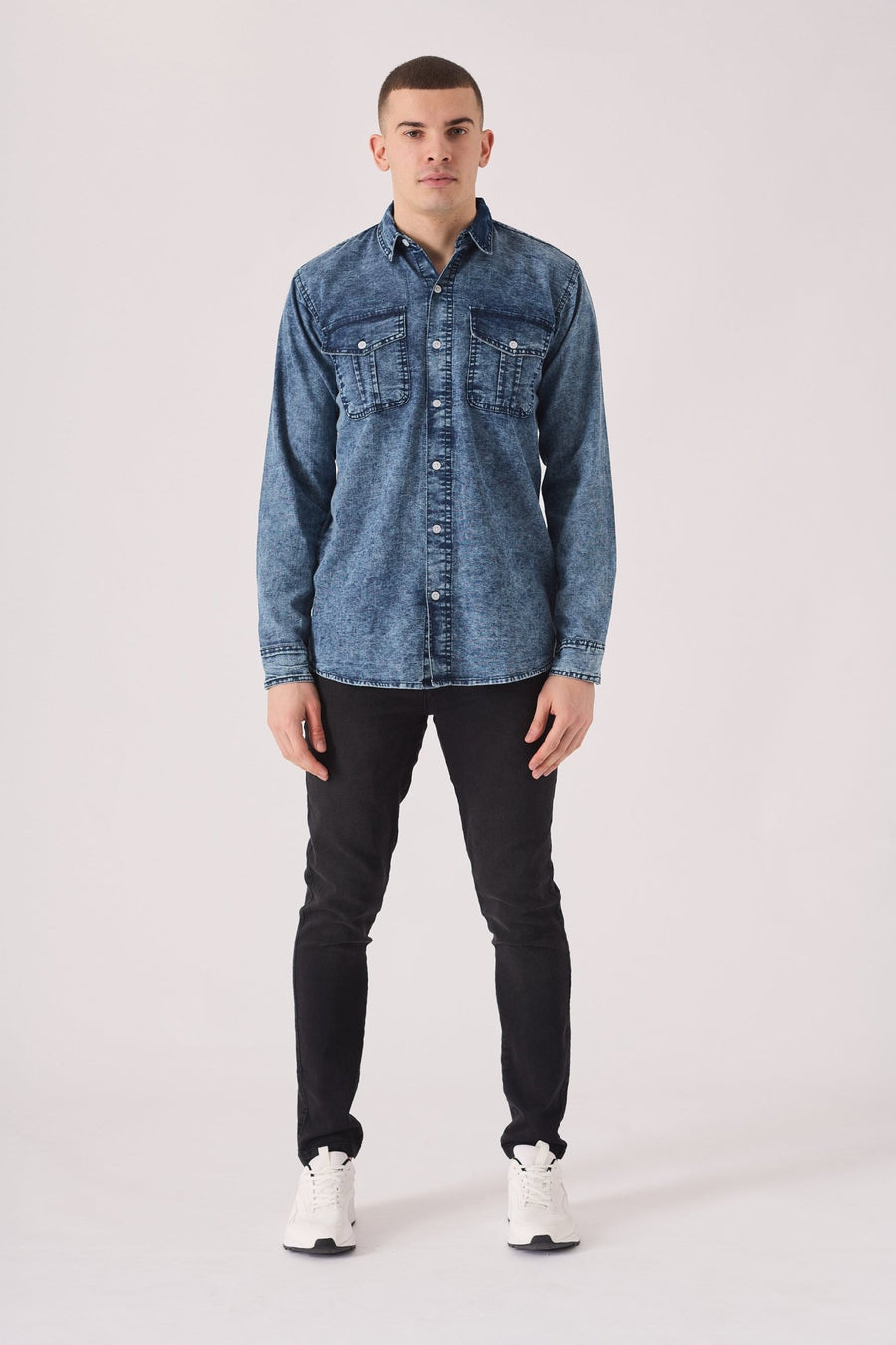 SLIM FIT DENIM SHIRT - BLUE ACID WASH - JMOJO - Men's Denim Shirts