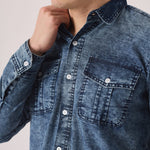 SLIM FIT DENIM SHIRT - BLUE ACID WASH - JMOJO - Men's Denim Shirts