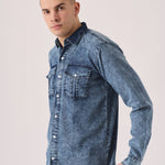 SLIM FIT DENIM SHIRT - BLUE ACID WASH - JMOJO - Men's Denim Shirts