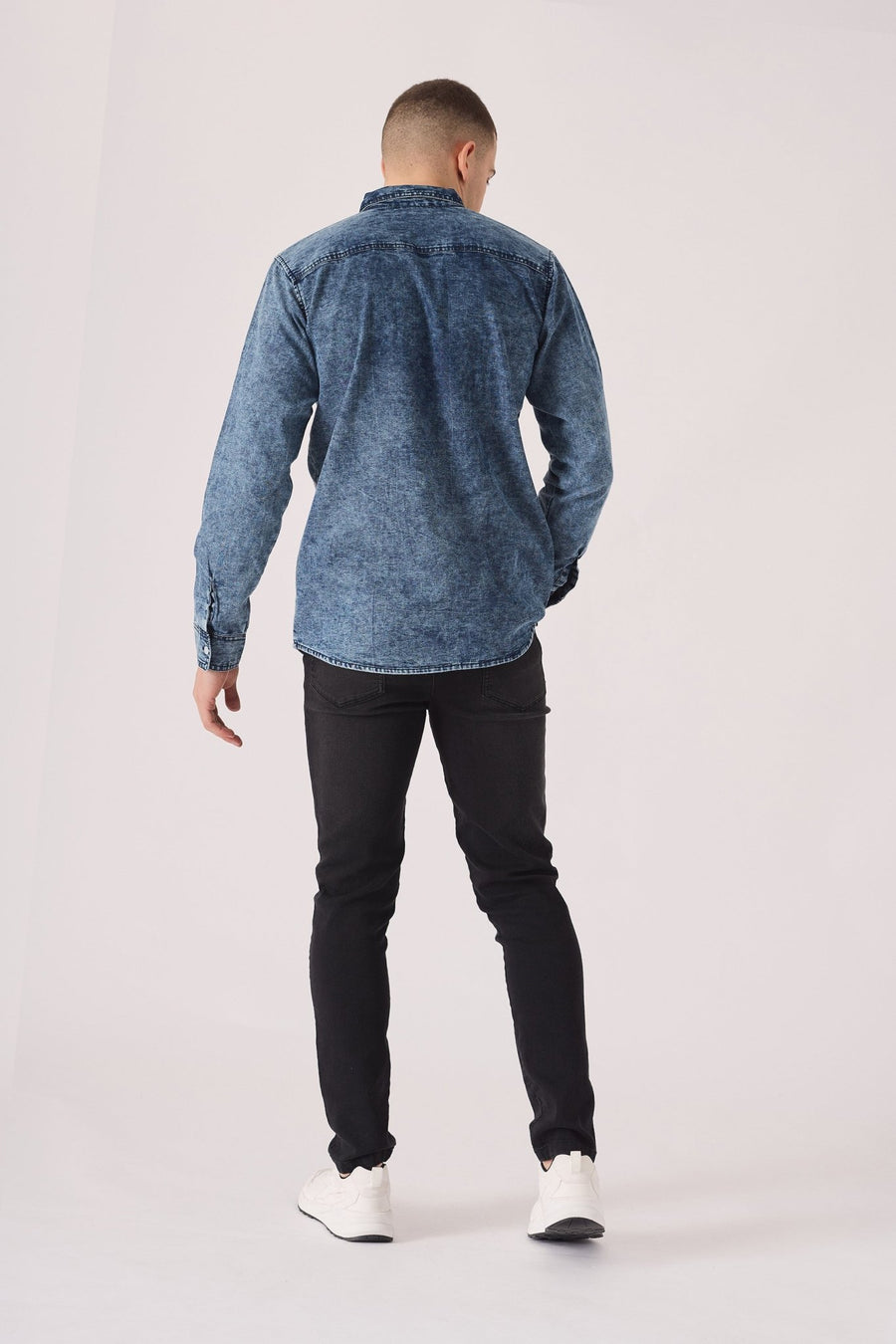 SLIM FIT DENIM SHIRT - BLUE ACID WASH - JMOJO - Men's Denim Shirts