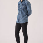 SLIM FIT DENIM SHIRT - BLUE ACID WASH - JMOJO - Men's Denim Shirts