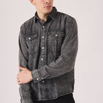 SLIM FIT DENIM SHIRT - GREY ACID WASH - JMOJO - Men's Denim Shirts