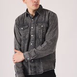 SLIM FIT DENIM SHIRT - GREY ACID WASH - JMOJO - Men's Denim Shirts
