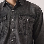 SLIM FIT DENIM SHIRT - GREY ACID WASH - JMOJO - Men's Denim Shirts
