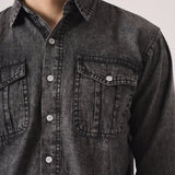 SLIM FIT DENIM SHIRT - GREY ACID WASH - JMOJO - Men's Denim Shirts