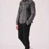 SLIM FIT DENIM SHIRT - GREY ACID WASH - JMOJO - Men's Denim Shirts