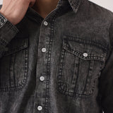 SLIM FIT DENIM SHIRT - GREY ACID WASH - JMOJO - Men's Denim Shirts