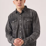 SLIM FIT DENIM SHIRT - GREY ACID WASH - JMOJO - Men's Denim Shirts