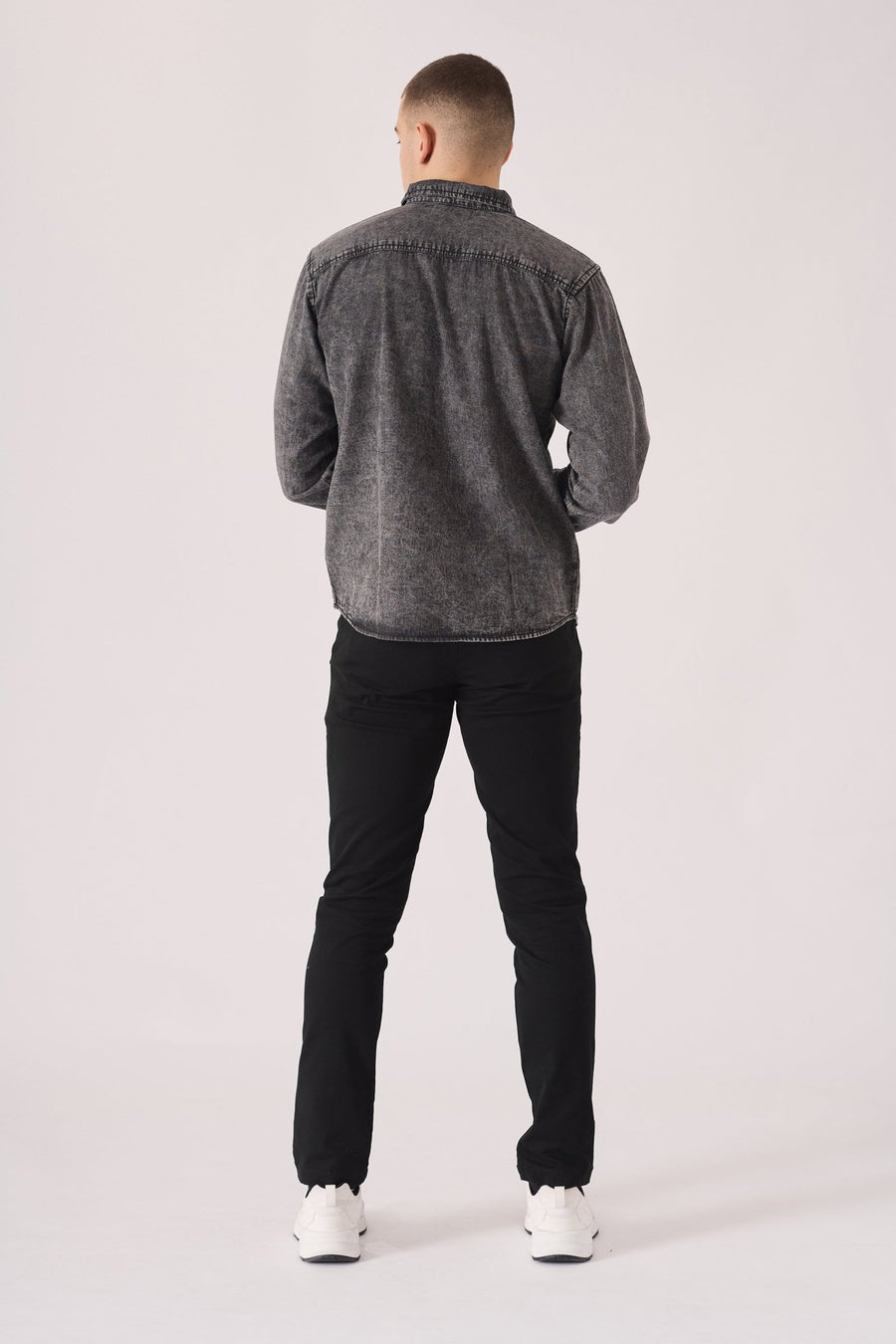 SLIM FIT DENIM SHIRT - GREY ACID WASH - JMOJO - Men's Denim Shirts