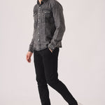 SLIM FIT DENIM SHIRT - GREY ACID WASH - JMOJO - Men's Denim Shirts