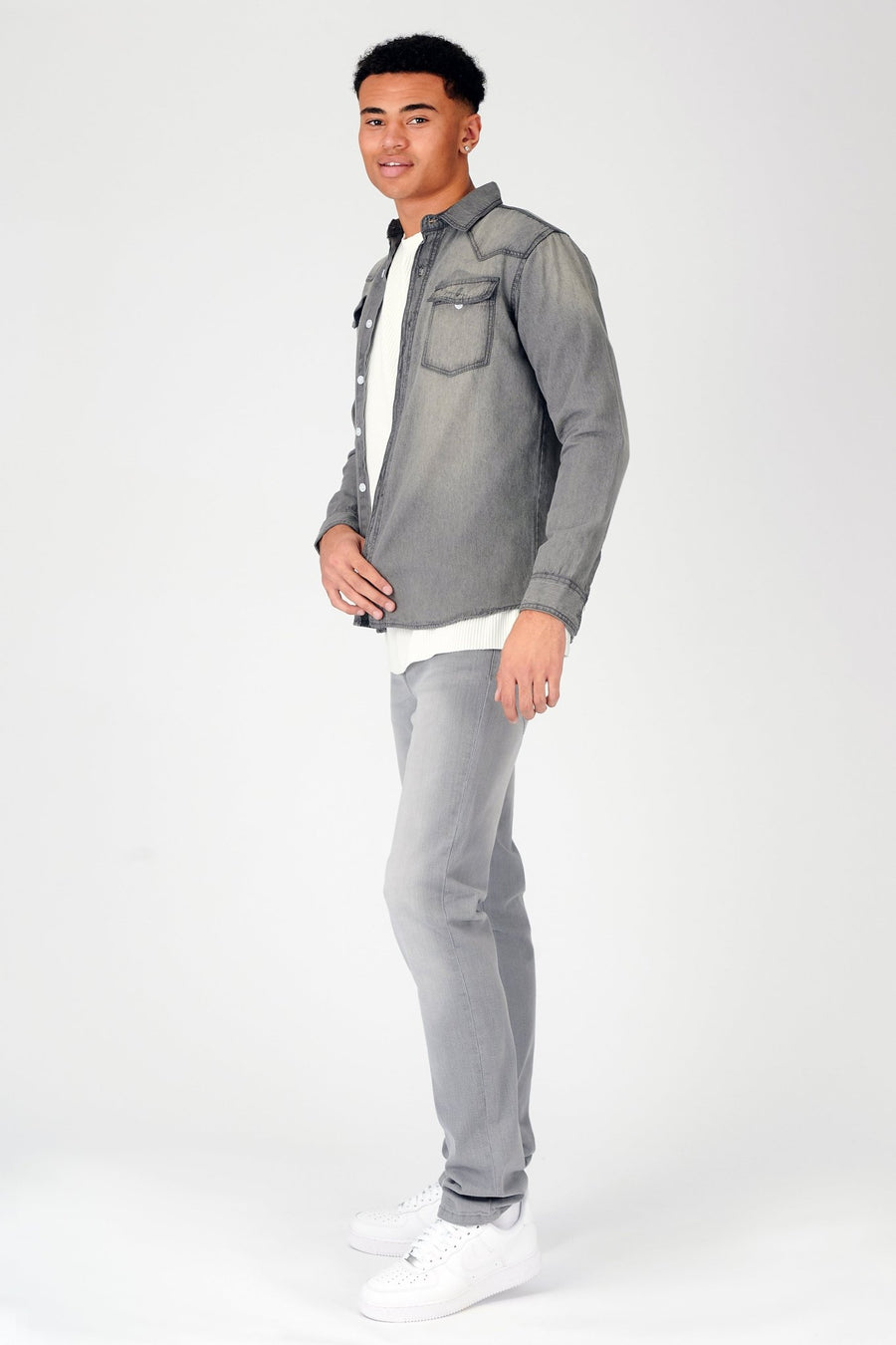SLIM FIT DENIM SHIRT - GREY WASH - JMOJO - Men's Denim Shirts