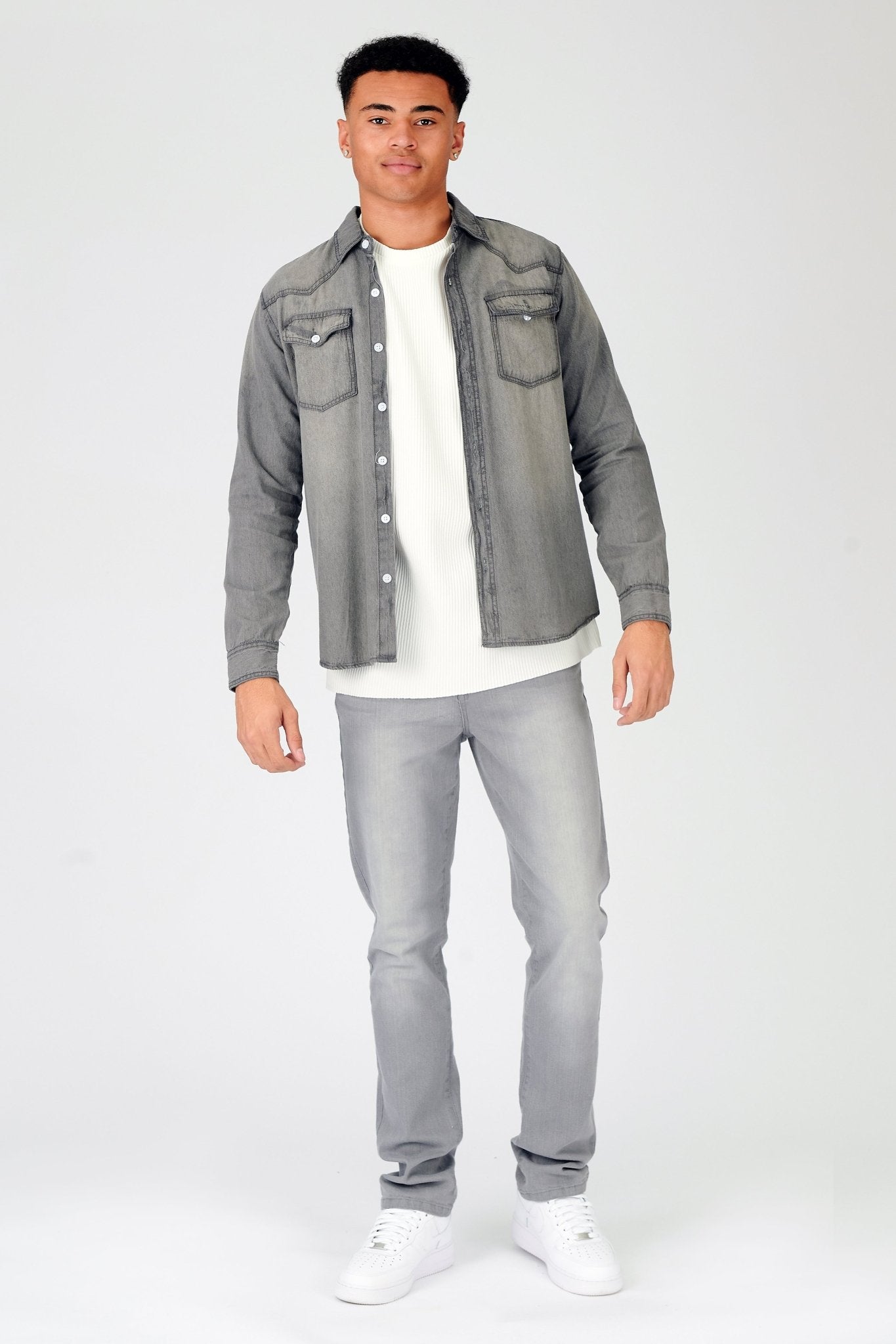 SLIM FIT DENIM SHIRT - GREY WASH - JMOJO - Men's Denim Shirts