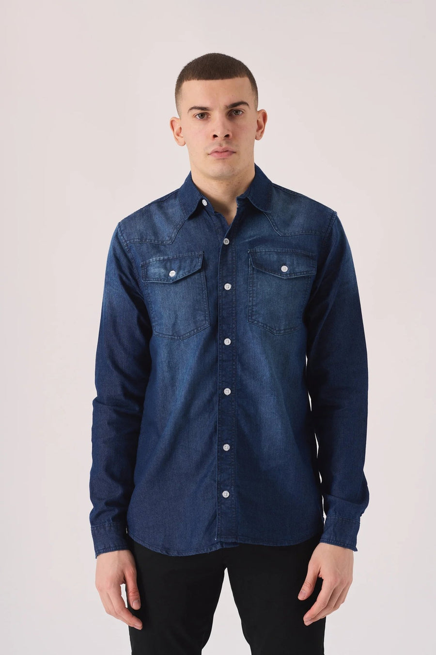 SLIM FIT DENIM SHIRT - INDIGO BLUE WASH - JMOJO - Men's Denim Shirts