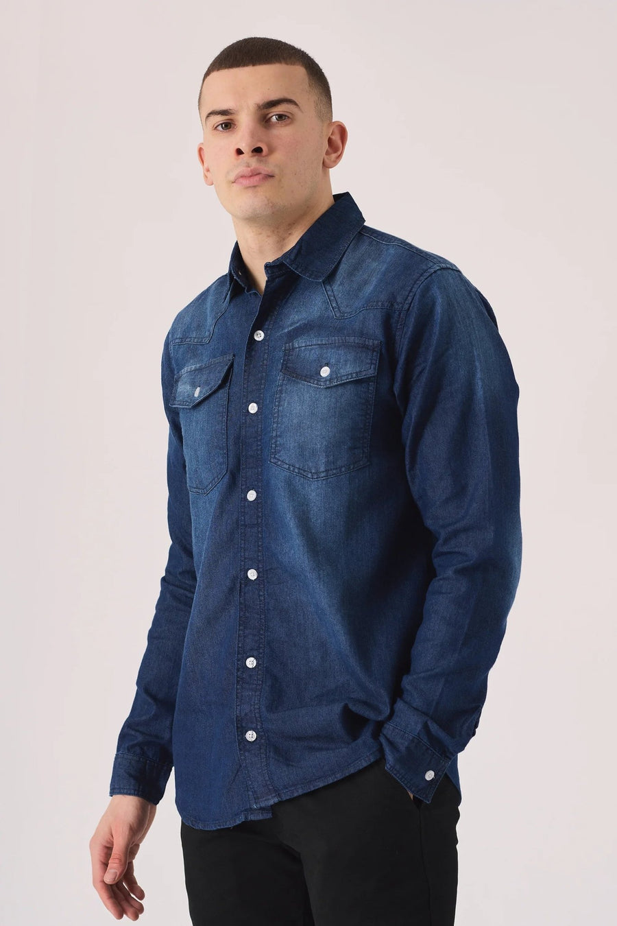 SLIM FIT DENIM SHIRT - INDIGO BLUE WASH - JMOJO - Men's Denim Shirts