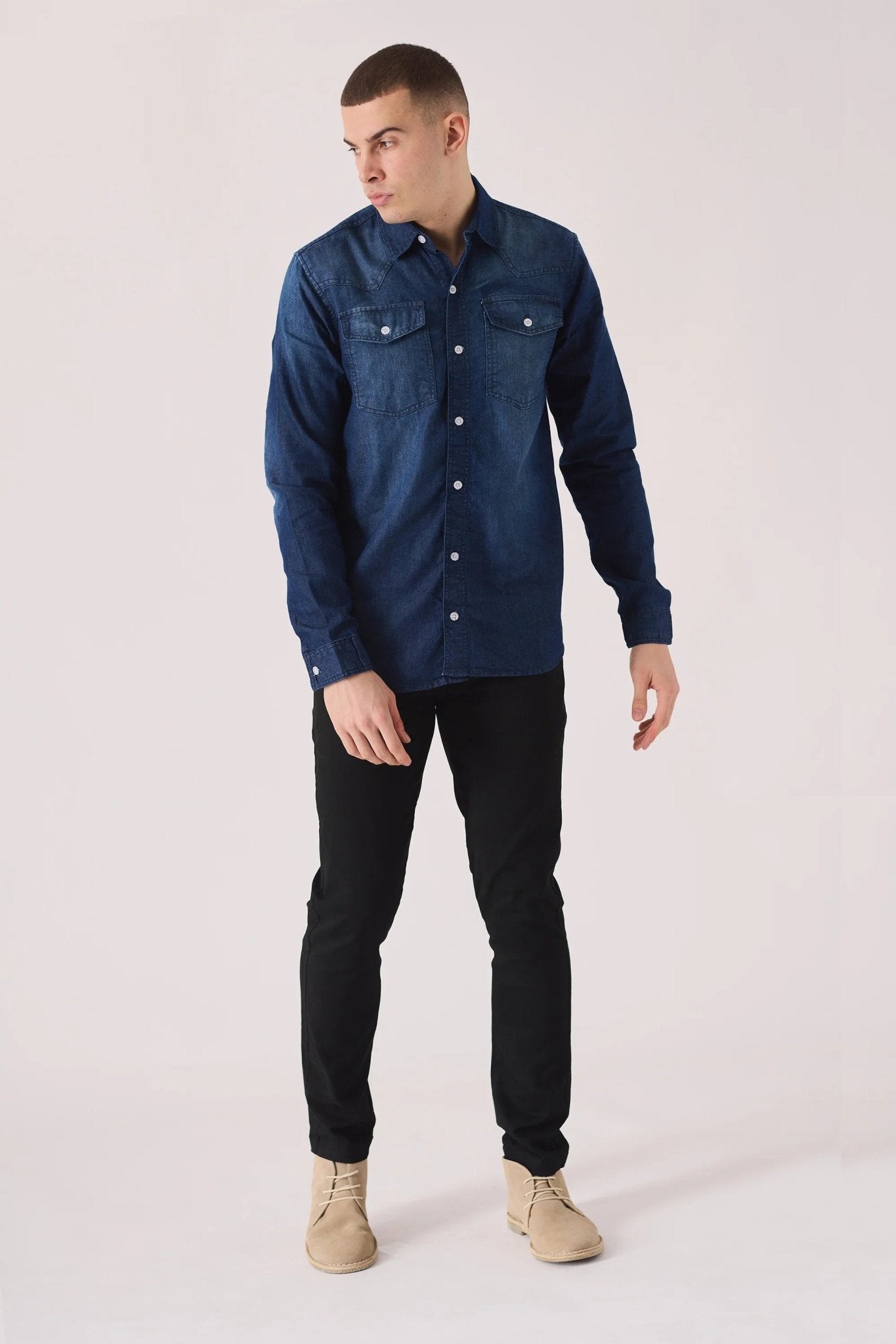 SLIM FIT DENIM SHIRT - INDIGO BLUE WASH - JMOJO - Men's Denim Shirts