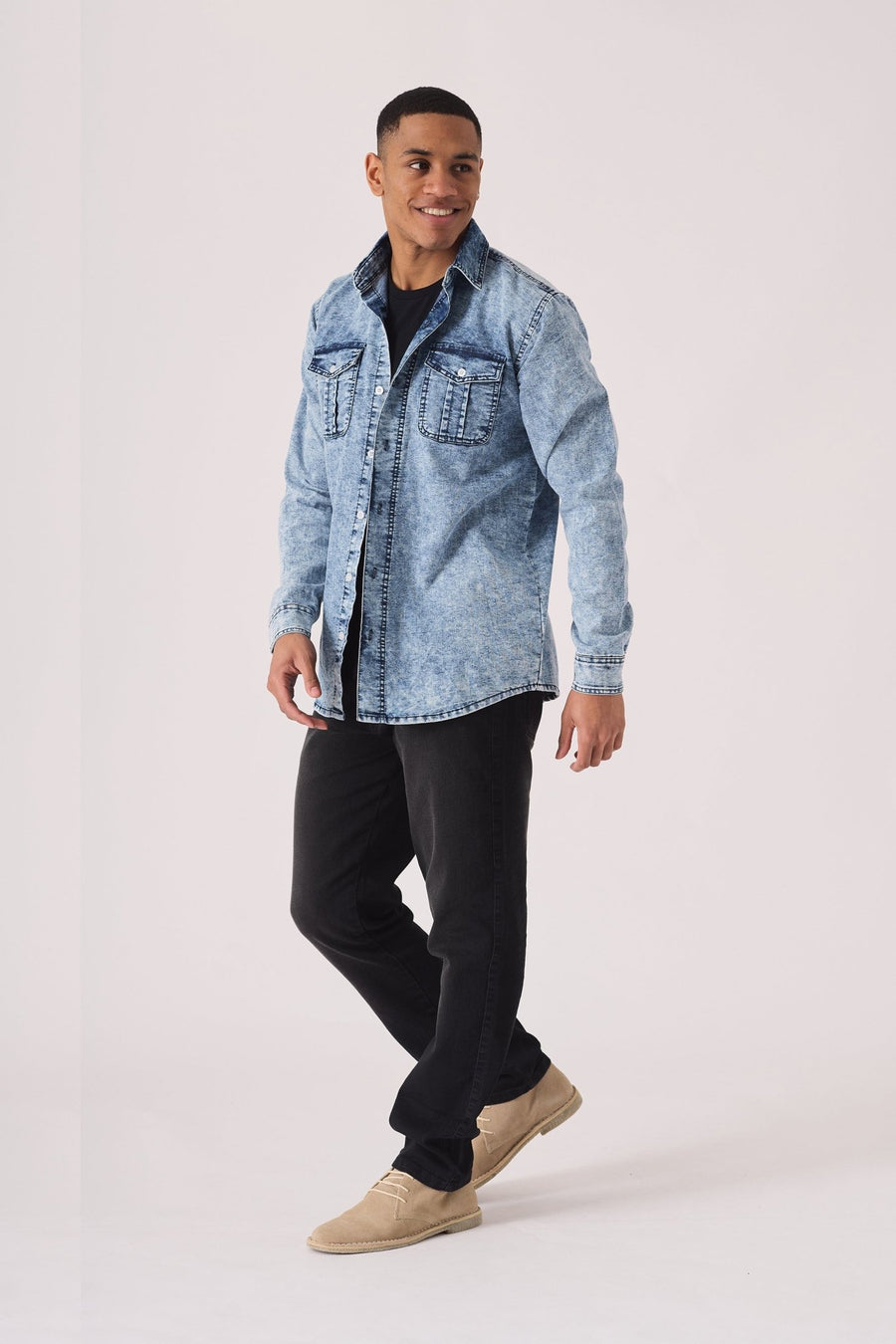 SLIM FIT DENIM SHIRT - LIGHT BLUE ACID WASH - JMOJO - Men's Denim Shirts