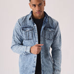 SLIM FIT DENIM SHIRT - LIGHT BLUE ACID WASH - JMOJO - Men's Denim Shirts