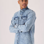 SLIM FIT DENIM SHIRT - LIGHT BLUE ACID WASH - JMOJO - Men's Denim Shirts